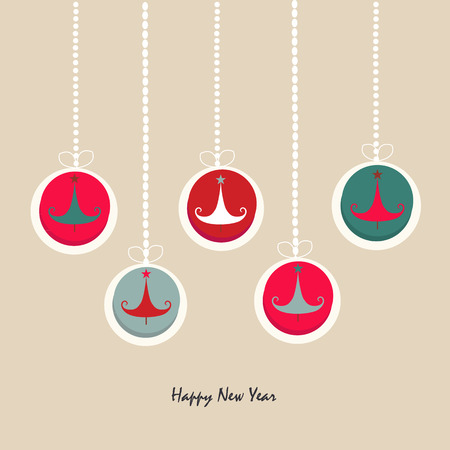 Happy new year ornament pine tree greeting cardのイラスト素材