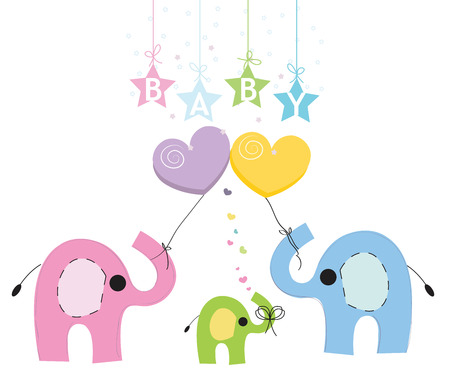 Baby elephant family greeting card vector backgroundのイラスト素材