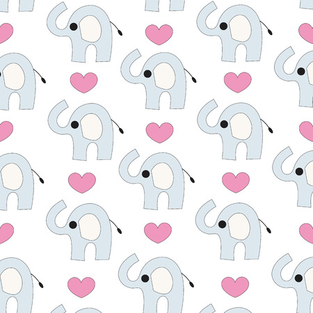 Elephant and hearts seamless vector backgroundのイラスト素材