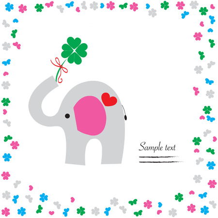 Good luck with elephant and clover vector greeting cardのイラスト素材