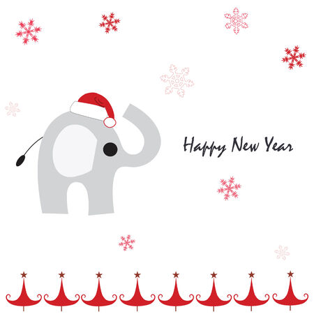 Happy new year greeting card with elephant and snowflakesのイラスト素材