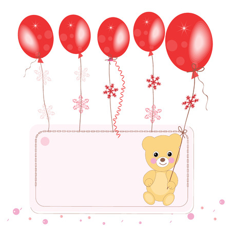 Red flying ballons with teddy bear space for text greeting cardのイラスト素材