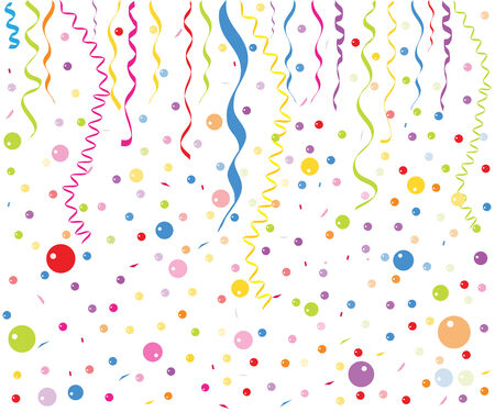 Colorful small balloons, confetti and ribbon vector wallpaperのイラスト素材