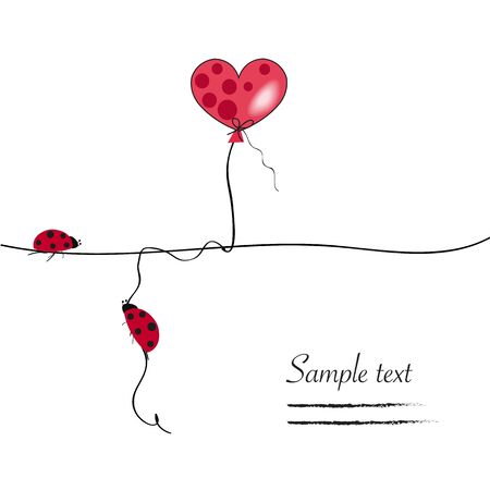 Heart balloon and ladybird greeting vector backgroundのイラスト素材