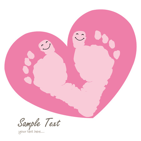 Baby footprints vector greeting card with heart and smileyのイラスト素材