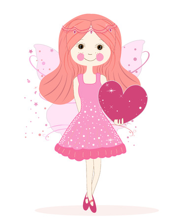 Cute fairy tale holding heart vectorのイラスト素材