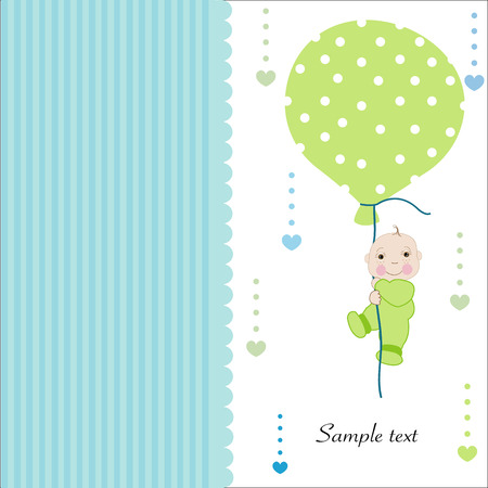 Hold the balloon baby boy arrival greeting card vectorのイラスト素材