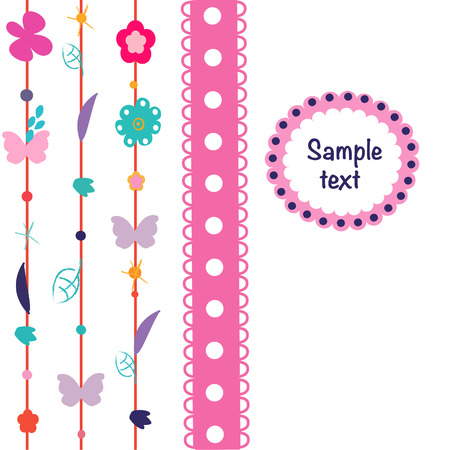 Spring colorful flowers, butterfly greeting card vectorのイラスト素材