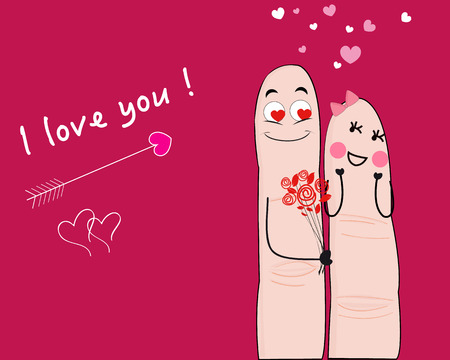 finger, valentine, greeting, card, creative, abstract, romatic, romance, smile, smiley, flower, couple, day, symbol, holiday, family, celebration, women, happy, funny, togetherのイラスト素材