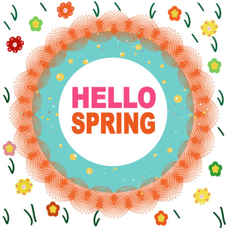 Elegant colorful frame with spring flowers welcome spring cardのイラスト素材