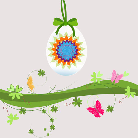 Hanging eggs floral easter background vectorのイラスト素材