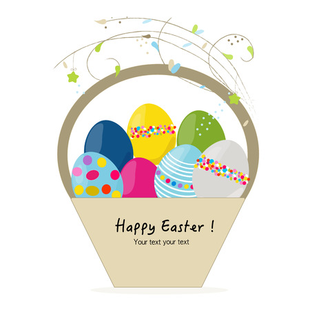 Happy easter egg basket greeting card vectorのイラスト素材