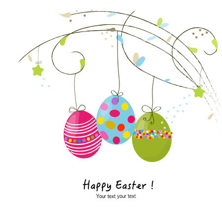 Happy easter hanging eggs greeting card vectorのイラスト素材
