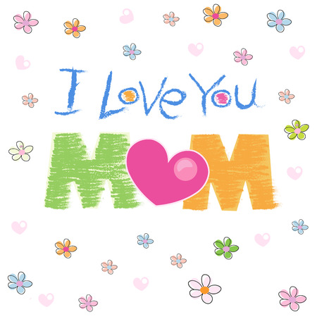 I LOVE YOU MOM greeting card hand drawing illustrationのイラスト素材