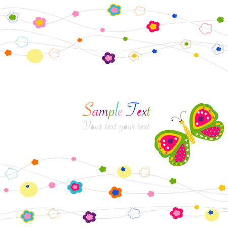 Butterfly with colorful abstract flowers vector backgroundのイラスト素材