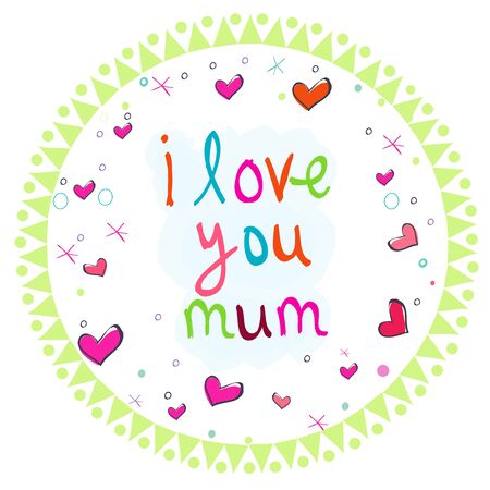 Doodle mothers day circle greeting card with heartのイラスト素材