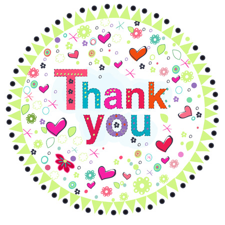 Thank you circle greeting card with colorful flowersのイラスト素材
