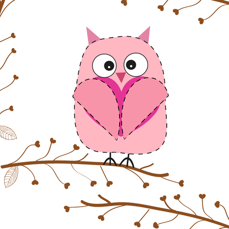 Cute owl hold heart greeting cardのイラスト素材