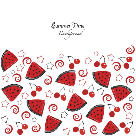 Cherry and watermelon vector patternのイラスト素材
