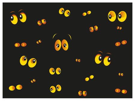 Yellow cat eyes glowing in the darkのイラスト素材