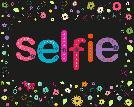 Self lettering with a black background decorative flowers vector elementsのイラスト素材