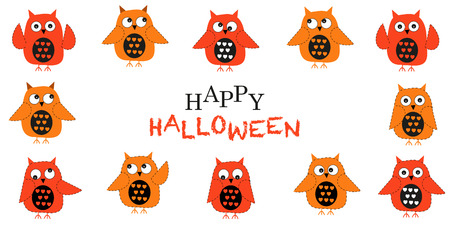 Happy Halloween greeting card with owls vectorのイラスト素材