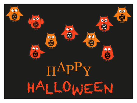 Owls with Halloween greeting card vectorのイラスト素材