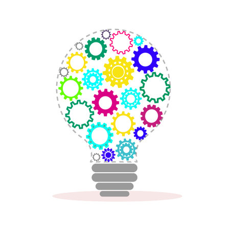 Light bulb vector background with colorful gearsのイラスト素材