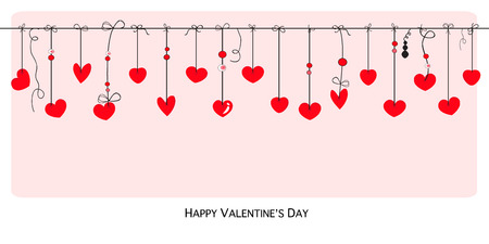 Happy Valentines Day card with hanging hearts vector backgroundのイラスト素材