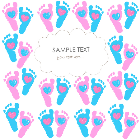 Baby foot prints greeting card with hearts vectorのイラスト素材