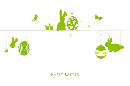 Happy easter eggs silhouette, bunny, chick greeting card vectorのイラスト素材