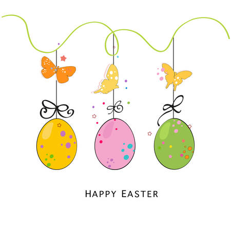 Happy easter eggs silhouette, bunny, chick greeting card vectorのイラスト素材