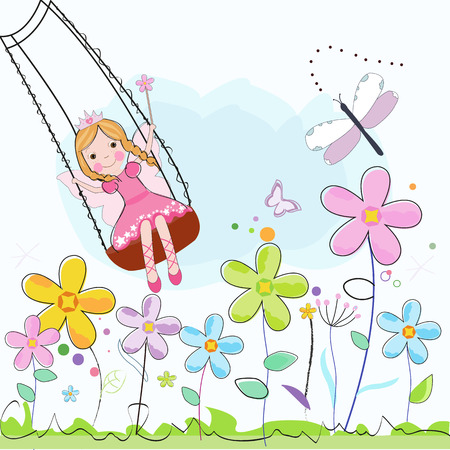 Flower Fairy with colorful flowers vector illustrationのイラスト素材