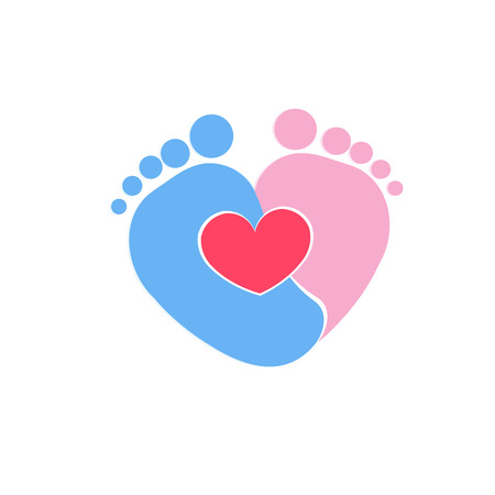 Baby footprints twin baby girl and boy icon vector illustrationのイラスト素材