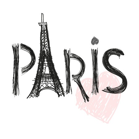Eiffel tower. Paris hand drawn letter vector illustration poster designのイラスト素材