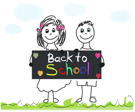 Back to school with doodle kids and colorful letters vector illustrationのイラスト素材