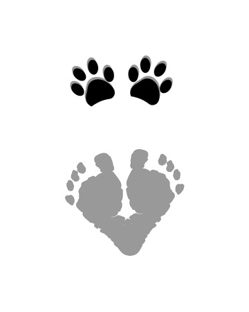 Paw prints and foot prints vector illustration backgroundのイラスト素材