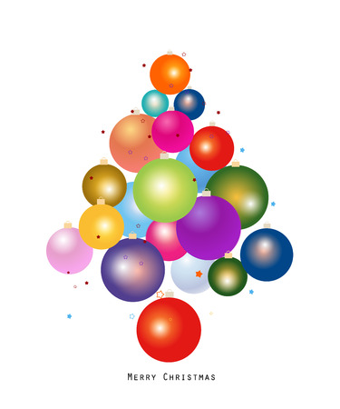 Colorful hanging christmas ball new year greeting card. New year tree made of christmas ball vector illustrationのイラスト素材