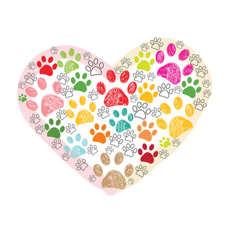 Colorful paw print made of hearts vector illustrationのイラスト素材