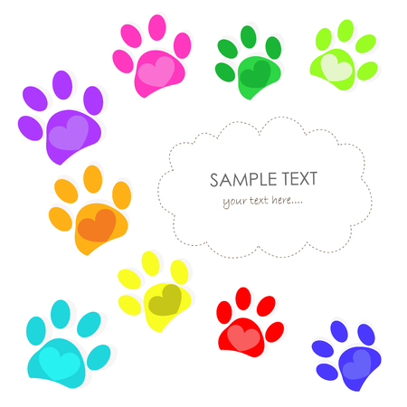 Colorful heart paw prints greeting card vector illustrationのイラスト素材