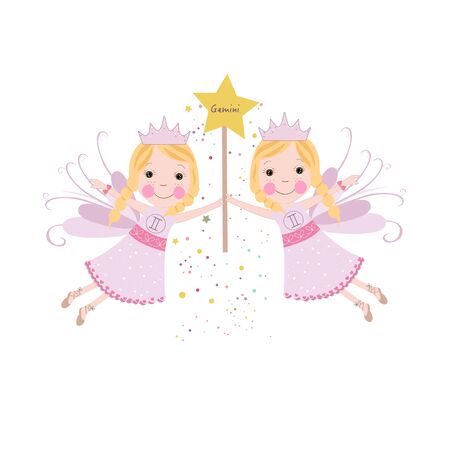 Cute fairytale astrological sign Geminiのイラスト素材