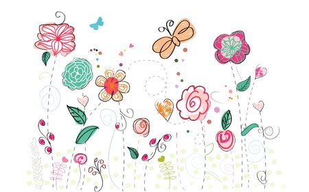 Spring time colorful doodle flowersのイラスト素材