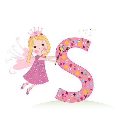 S letter with a cute fairy taleのイラスト素材