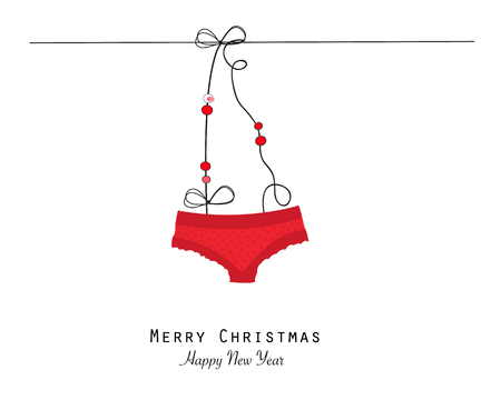 Merry christmas greeting with red panties hangingのイラスト素材