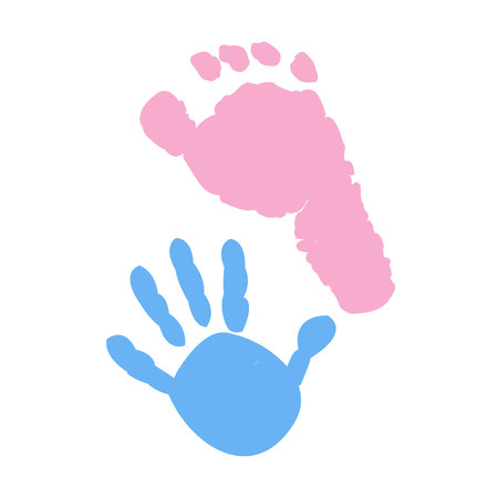 Baby foot and hand prints. Twin symbolのイラスト素材