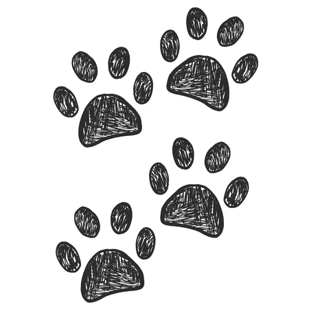 Black doodle paw prints stepsのイラスト素材