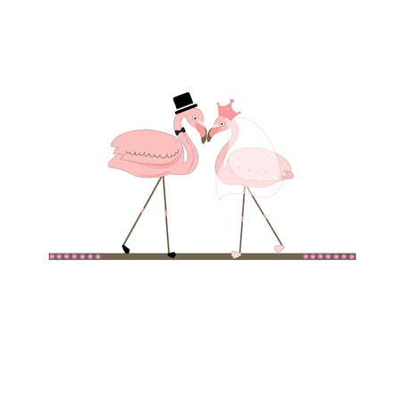 Flamingos. Bride groom. Wedding invitation