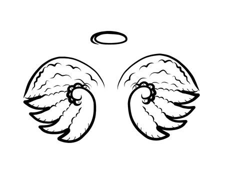 Hand drawing angel wings. Tattoo and symbol designのイラスト素材