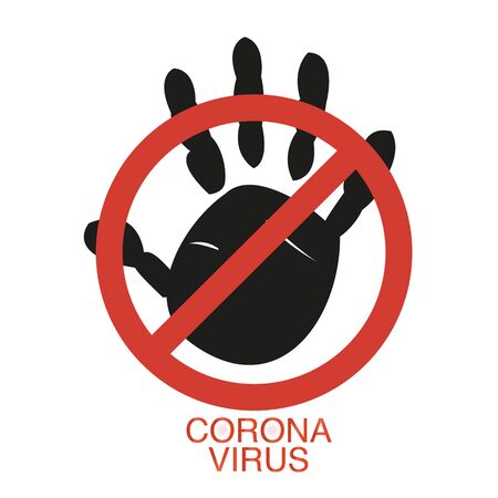 Corona virus sign with black hand print. Covid 19 pandemic outbreak vectorのイラスト素材