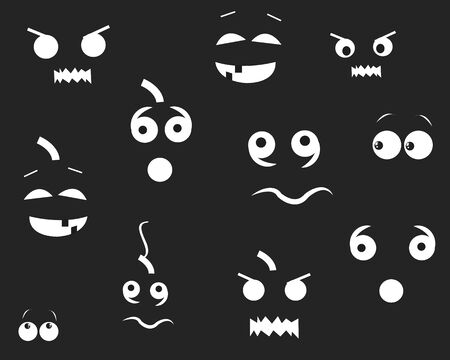Happy Halloween funny pumpins eyes in the dark. Party background and greeting card vector illustrationのイラスト素材